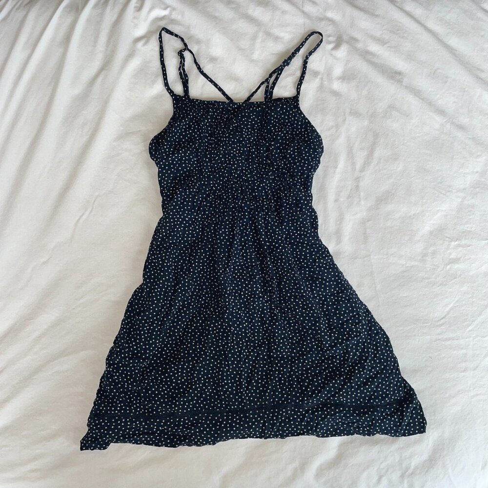 Abercrombie and Fitch Navy Blue Polka Dot Babydoll Mini Dress